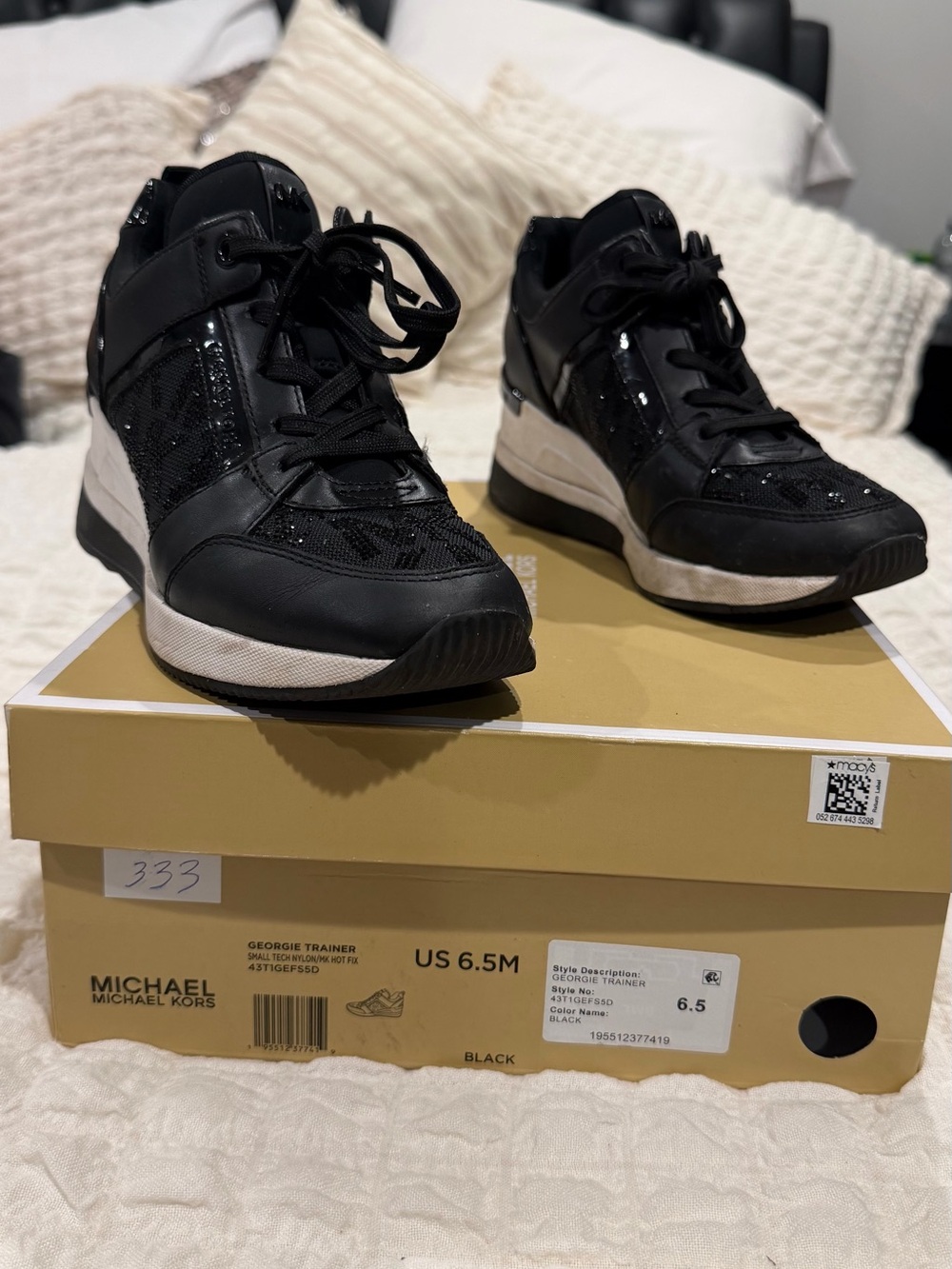 Michael Kors Black Men's MK Logo Lace-Up Sneakers - Picture 3 of 4
